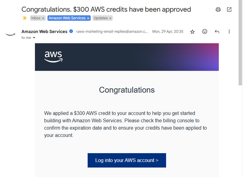 AWS Congrats Email